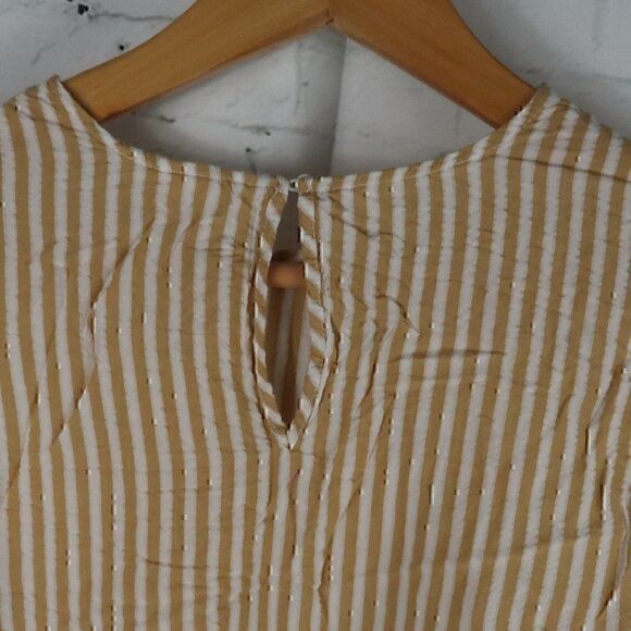 H&M MUSTARD YELLOW WHITE STRIPED WIDE CUT SLEEVE WITH LACE TRIM CROP TOP - Picture 8 of 8